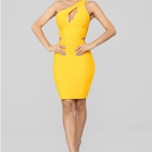 Fashion Nova Vibrant Yellow One-Shoulder Dress
